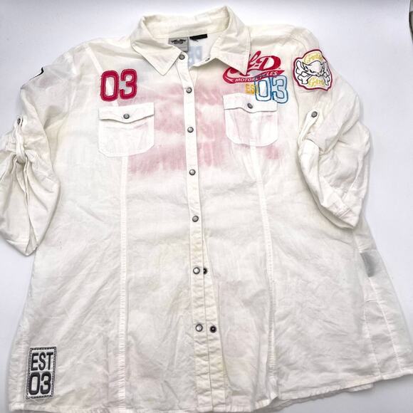 HARLEY DAVIDSON women's 3/4 sleeves button up white shirt SIZE XL - EXTRA LRG - Picture 12 of 13